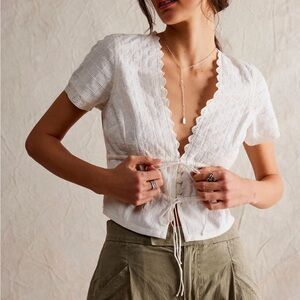 Free People White Eyelet Tie-Front Blouse